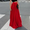 thumbnail image 2 of B91xZ Jupes Courtes pour Femmes Taille Élastique Jupe Longue Évasée, Rouge S, 2 of 4