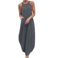thumbnail image 1 of EQWLJWE Longue Robe pour Femmes Robe Décontractée pour Femmes en Coton et Lin à Col Rond, Unie, Sans Manches, Imprimée, Fendue, 1 of 5