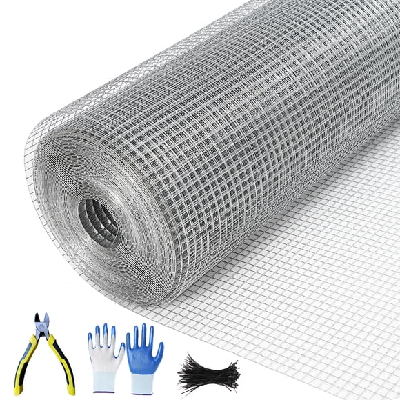 Galvanized Hardware Cloth - 1/2 Inch 48"x100' Silver Vinyl Coated Wire Mesh Roll (19 Gauge) - Heavy Duty Rustproof Fencing for Chicken Coops, Garden Protection & DIY Projects