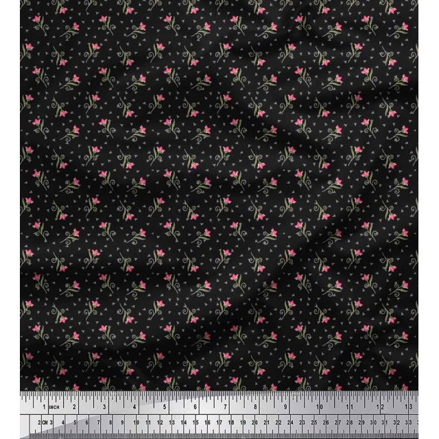 Soimoi Poly Georgette Fabric Swirl,Triangle & Floral Artistic Printed Craft Fabric by The Yard 52 Inch Wide