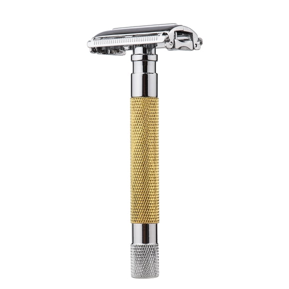Amdohai 1PC Double Edge Safety Razor with Long Natural Rotatable Handle Shaving Razor Alloy Scalloped Bar Double Edge Safety Razor Shaving Open Comb Head for Men Barber Male Home Use Shaving Tools