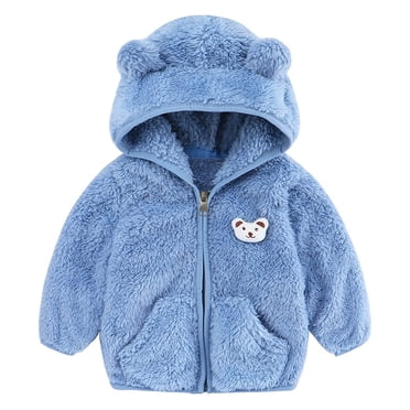 MIASHUI Manteaux d'Hiver pour Enfants, Garçons et Filles Tout-Petits, Capuchon avec Oreilles d'Ours, Manteau Chaud à Fermeture Éclair, Bleu, 0-6 Mois