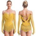 thumbnail image 1 of Aislor Robe de Danse Latine Jazz à Franges avec Gants Jaune m, 1 of 7