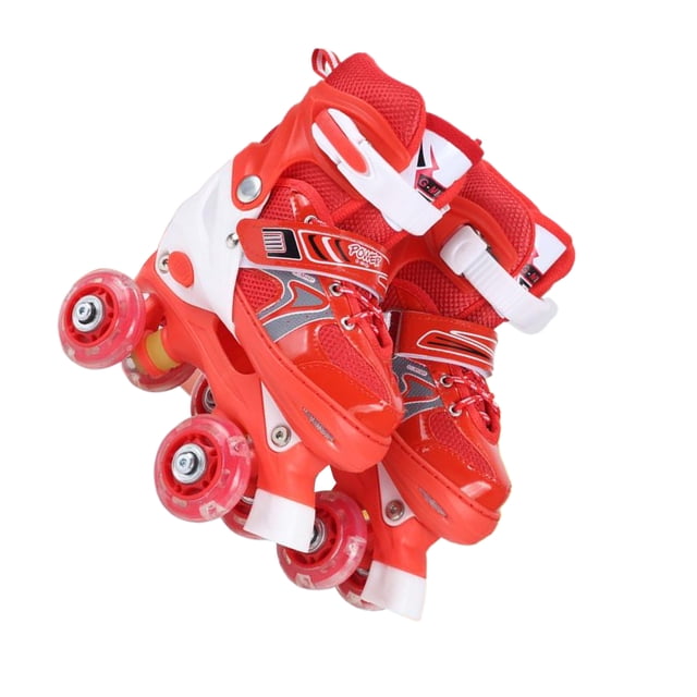 QualitChoice Lot de 2/lot Patins à Roulettes Réglables pour Enfants Filles Rose Roue Respirant et Bout à Tirer Rouge Sans Paillettes