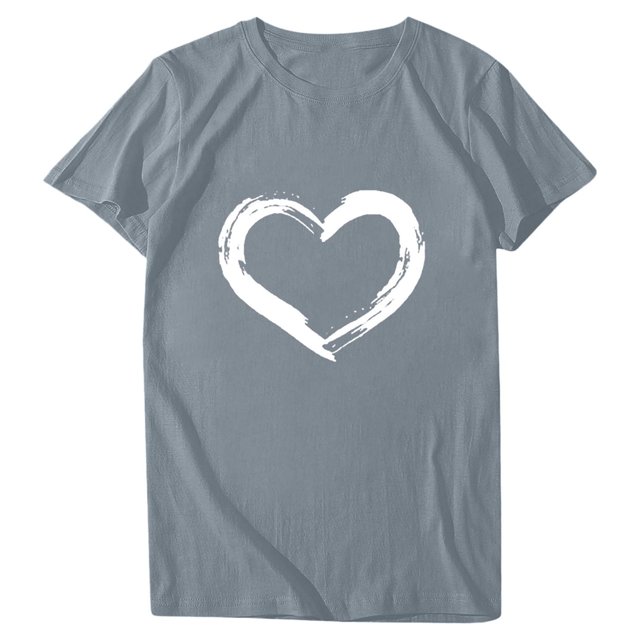 Babysbule Hauts pour Femmes en Liquidation Femmes Manches Courtes Col Rond Imprimé en Forme de Cœur Hauts Décontractés Blouse T-shirt