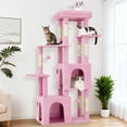 thumbnail image 3 of Yiwa Multi-Level 61" Cat Tree Tower, Sturdy Modern Cat Furniture for Large Cats and Maine Coons, Featuring Jumbo Perch, Two Spacious Condos, Sisal Scratching Posts, and Hanging Balls, 3 of 7