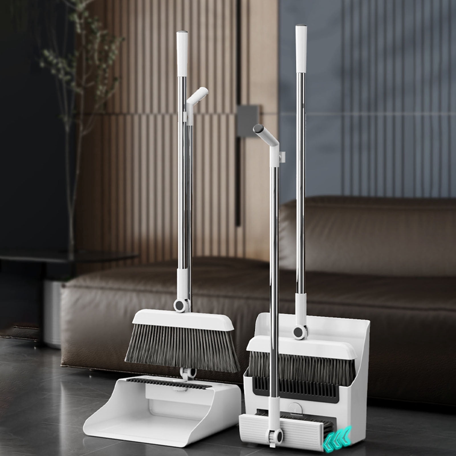EGNMCR Brooms And Dustpan Floor Brush 3-in-1 Set Household Cleaning Supplies Stainless Steel Handle Brooms And Dustpan Combo Set For Home Office Broom and dustpan
