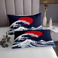 thumbnail image 3 of Erosebridal Japanese Ukiyoe Coverlet Set Queen, Mount Fuji Ocean Wave Bedding Set 3 Pieces, 3 of 5