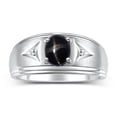 thumbnail image 1 of RYLOS Men's Rings Sterling Silver Classic 8X6MM Oval Gemstone &  Diamond Ring Black Star Sapphire March Birthstone Rings For Man Silver Rings Size 9, 1 of 7