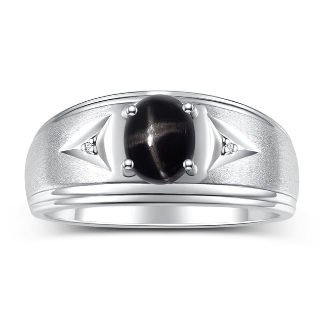 RYLOS Men's Rings Sterling Silver Classic 8X6MM Oval Gemstone & Diamond Ring Black Star Sapphire March Birthstone Rings For Man Silver Rings Size 9