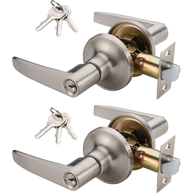 of Lever Keyed Entry Door Lever Handle Lock Universal Door Knob Hardware Nickel Brushed Color (MRCA)