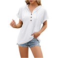 thumbnail image 1 of Timegard Womens Tops Button V Neck Short Sleeve Drawstring Hoodies Pullover Casual Summer Tshirts Tops, 1 of 5