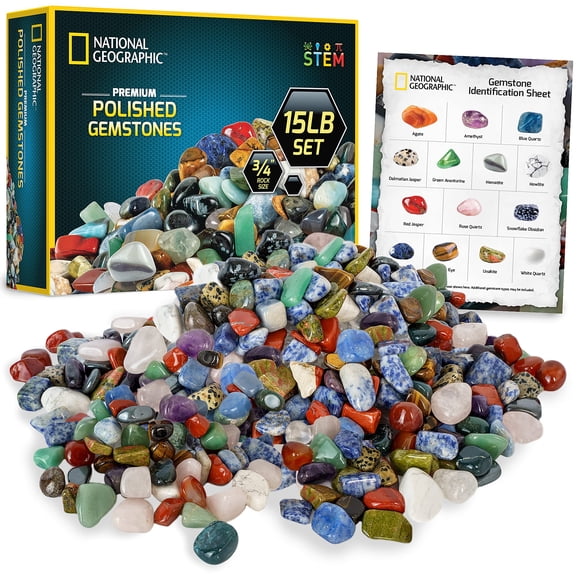 National Geographic Pierres Polies Premium - 15 Livres de Pierres et Cristaux de 3/4 Pouces en Vrac, Arts et Artisanat, Kit de Roche et Minéral, Roches pour Enfants, Jouets à Tige