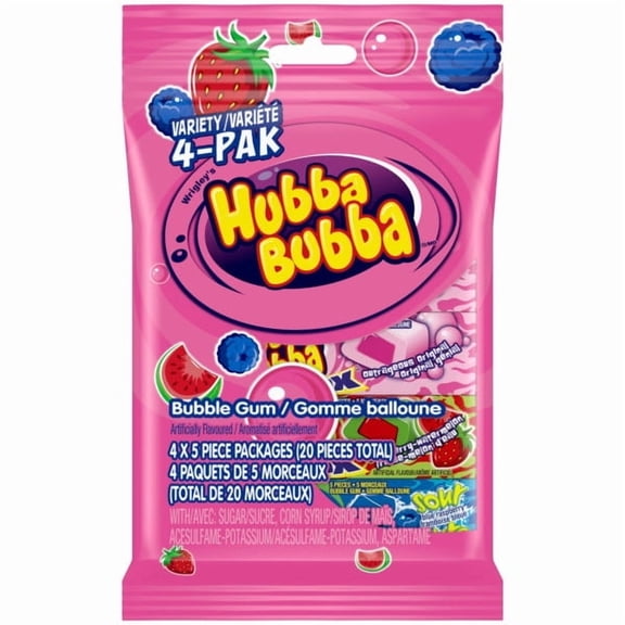 HUBBA BUBBA, Fruits mélangés, gomme bal., emb. varié, 5 morc., 4 emb.