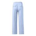 thumbnail image 4 of QATAINLAV Men Big and Tall Linen Pants with Pockets Summer Casual Drawstring Beach Pants Lightweight Elastic Waist Yoga Pants Solid Color Straight Leg Trousers Lightning Sale Light Blue 4XL, 4 of 6