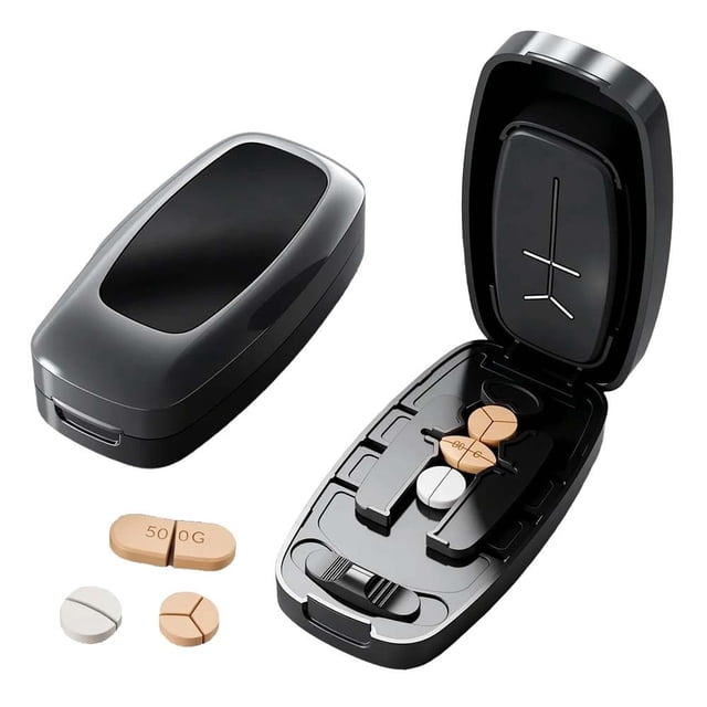 MTBLYS Coupe-Pilules Réglable 1/2 1/4 Splitter Dispositif de Centrage Précis Multiples Tailles de Pilules Gadget Ménager pour Médicaments
