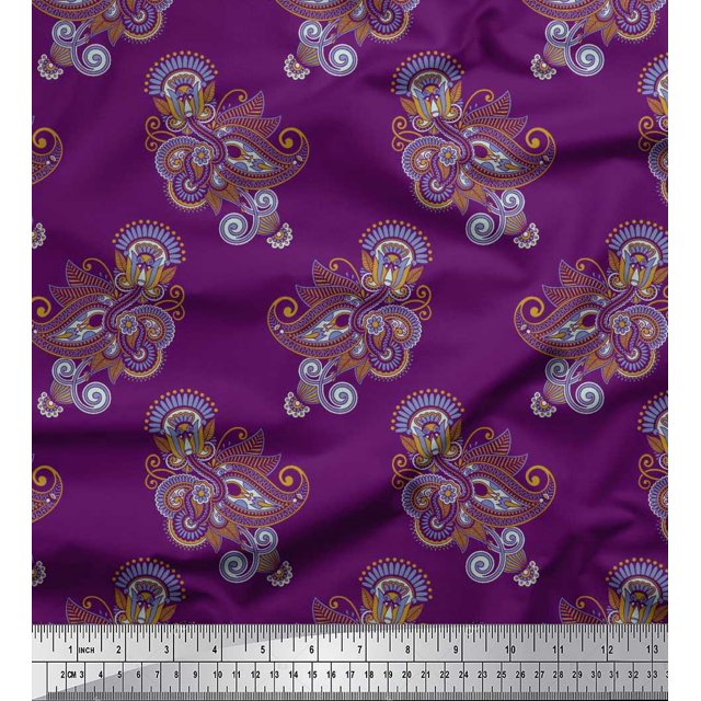 Soimoi Poly Georgette Fabric Artistic Paisley Printed Fabric 1 Yard 52 Inch Wide