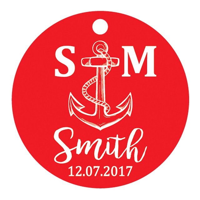 100 PCS Personalized Initial with Anchor Wedding Favor Gift Paper Tags Custom Made Round Hang Tags