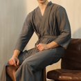 thumbnail image 4 of HNMKIU Plus Size Pajamas Unisex Pocket Breathable Knee Length Bathrobe Splicing Soft Sleepwear SPA Robe, 4 of 4