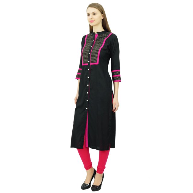 Phagun Kurta Tunique Droite en Rayonne pour Femmes, Kurti à devant Ouvert, Col Mandarin, Haut Indien