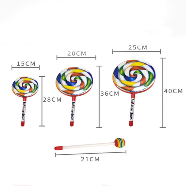 Tambour Mignon en Forme de Sucette Tambour Mignon en Forme de Sucette avec Maillet de Couleur Arc-en-Ciel Instruments de Musique Rythmiques Enfants Bébé Jouet de Jeu Cadeau