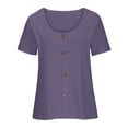 thumbnail image 5 of Plebaso Hauts d'Été pour Femmes Col Rond Manches Courtes T-Shirts Ajourés Décontractés Chemisiers à Boutons P-5TG, 5 of 5