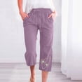 thumbnail image 1 of Simua Linen Capris for Women Elastic Waist Summer Loose Wide Leg Trousers, 1 of 5
