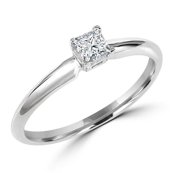 0.16 CT Princess Diamond Solitaire Engagement Ring in 10K White Gold - 4.75