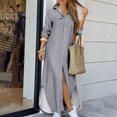 thumbnail image 2 of CEHVOM Robe d'Été pour Femme, Couleur Unie, Décontractée, à Manches Longues, Col Rabattu, Robe Maxi Décontractée de Plage, Solde, 2 of 4