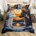 thumbnail image 2 of Wolf Duvet Cover Set Full Size,Black White Wolves Tribal Feather Dreamcatcher Bedding Set,Jungle Wild Animal Snowy Lake Mount Sunset View Comforter Cover(No Filler) for Teens,3 Pcs, 2 of 6