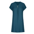 thumbnail image 4 of FcBaudy Robe à Manches Courtes à Col en V Longueur Genou, Robes d'Été pour Femmes, Robes pour Femmes Robe Décontractée à Col Uni à Manches Courtes avec Poche Ourlet Fendu Robe à Bretelles Robe Femme, 4 of 5