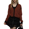 thumbnail image 1 of Gupgi Cardigan Rayé pour Femmes Pull Slim Manches Longues Col en V Fermeture à Boutons Veste Décontractée Automne, 1 of 9