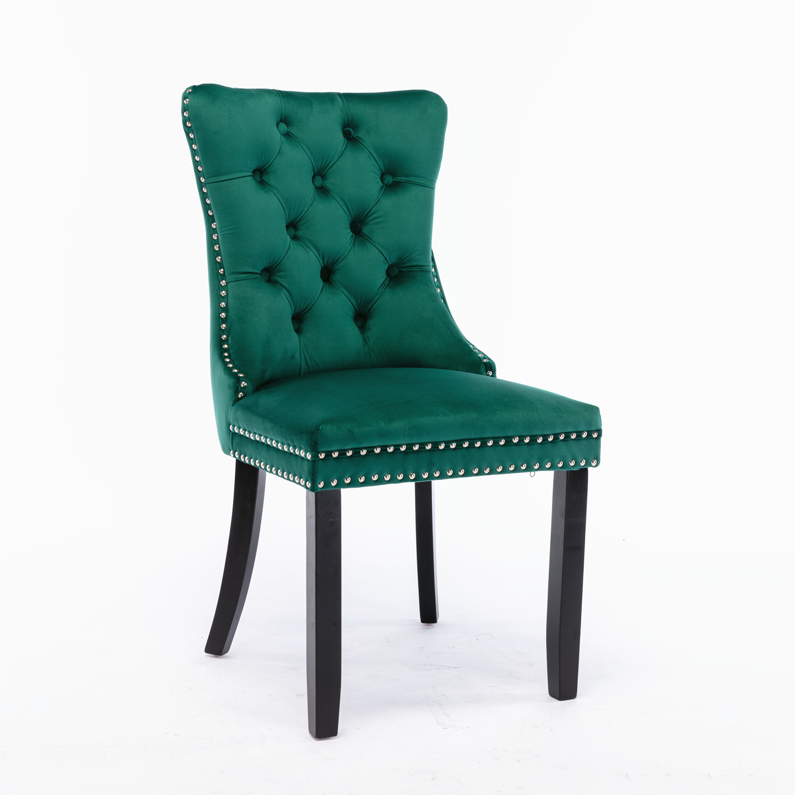 Homy Casa Green Velvet Tufted Dining Chairs Set of 2 with Solid Wood Legs and Nailhead Trim