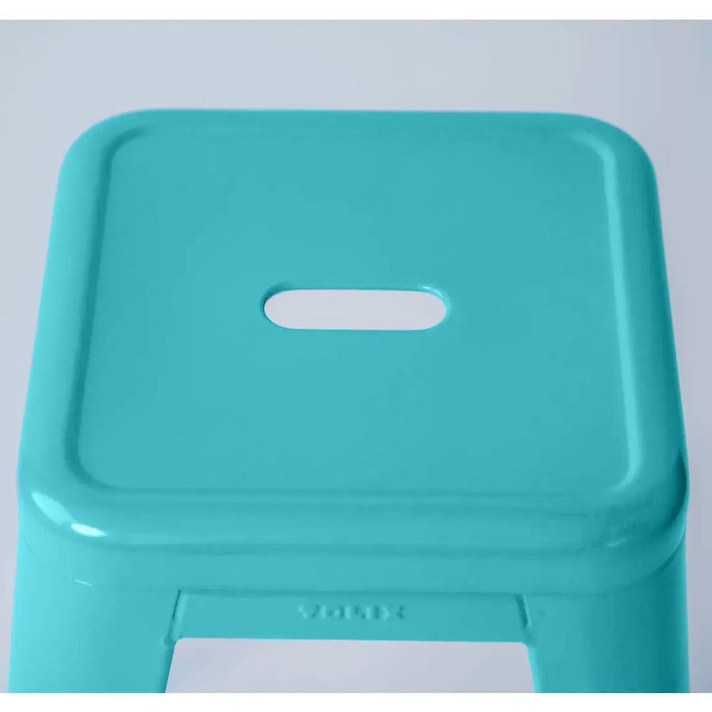 Heavenly Collection Industrial Turquoise Metal Counter Stools Set of 3 - Tolix-Style Backless Barstools with Wooden Seat Option - Ideal for Kitchen Islands & Patios