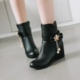 thumbnail image 1 of EGNMCR Bottines pour Femmes Dames Mode Couleur Unie Nœud Perle Décoratif Talon Compensé Bottes Mi-Hautes Bottes pour Femmes Bout Rond, 1 of 9