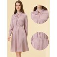 thumbnail image 2 of Unique Bargains Robe Trapèze Décontractée en Satin à Col Noué pour Femme Rose P, 2 of 4