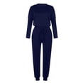 thumbnail image 5 of Mrat Club Outfits for Women 2 Piece Jogging Sets Solid Polyester Long Sleeve Sweatsuits Sets Two Piece Track Suits Drawstring High Waist Pants Set Comfy Outfits C-Navy M, 5 of 5