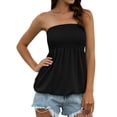 thumbnail image 4 of Women Elastic Strapless Pleated Tube Top Halter Twisted Plain Blouse Top, 4 of 6