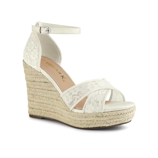 BLISSFUL STEP Sandales Compensées Espadrilles à Talon Compensé pour Femmes Blanc 7