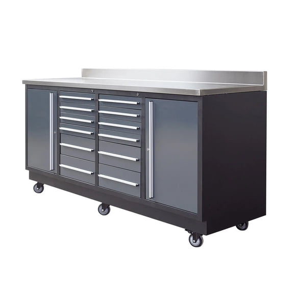 TMG Industrial TMG Heavy Series 7-Ft 12-Drawer Workbench with Stainless Steel Top, Ball Bearing Double Slides & Casters, TMG-WB712
