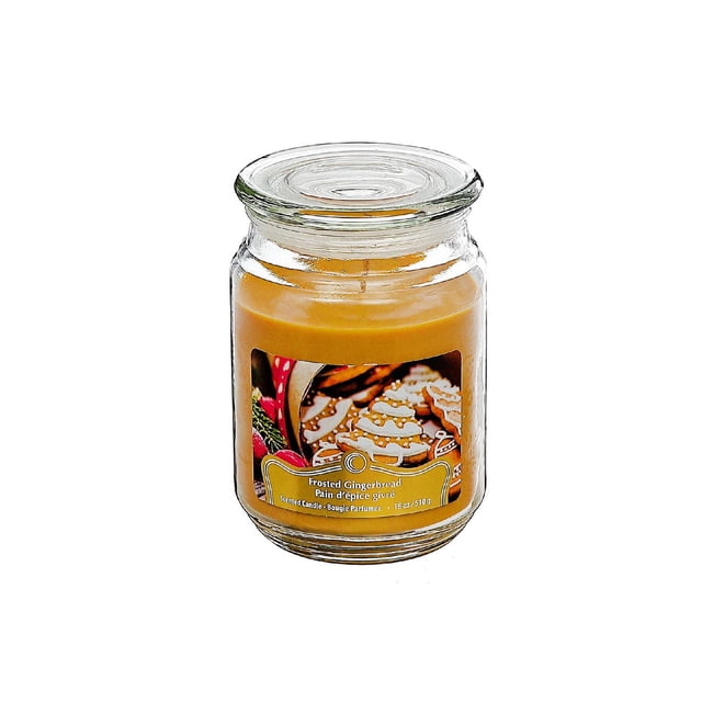Bougie en Pot Parfumée de Noël 18 Oz Pain d'Épice - Ensemble de 2 avec une Bougie en Cire Ivoire dans un Pot en Verre Transparent et un Couvercle Rond, Étiquetée avec des Biscuits en Pain d'Épice Givrés, Idéale pour la Déco Intérieure de Noël à la Maison et Ajoutant un Arôme Chaud et Sucré aux Espaces de Vie.