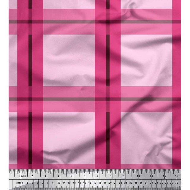 Soimoi Satin Silk Fabric Check Check Print Fabric by the Yard 42 Inch Wide