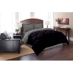 Elegant Comfort All Season Goose Down Alternative Reversible 2-Piece Comforter Set- Available in and Colors, Twin/Twin XL, Black/Gray