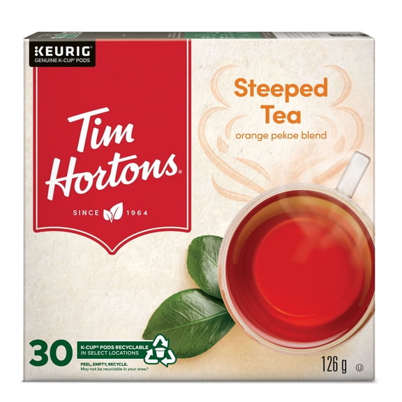 Tim Hortons Orange Pekoe Steeped Tea K-Cup Pods, Single-Serve K-Cups, Compatible with Keurig Coffee Makers, Crisp Black Tea, 30 Count