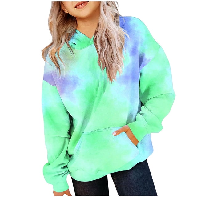 Zwiiyzr 2025 2-14 Ans Garçons et Filles Sweat à Capuche Oversize Manches Longues T-Shirt Imprimé Col Rond Vert