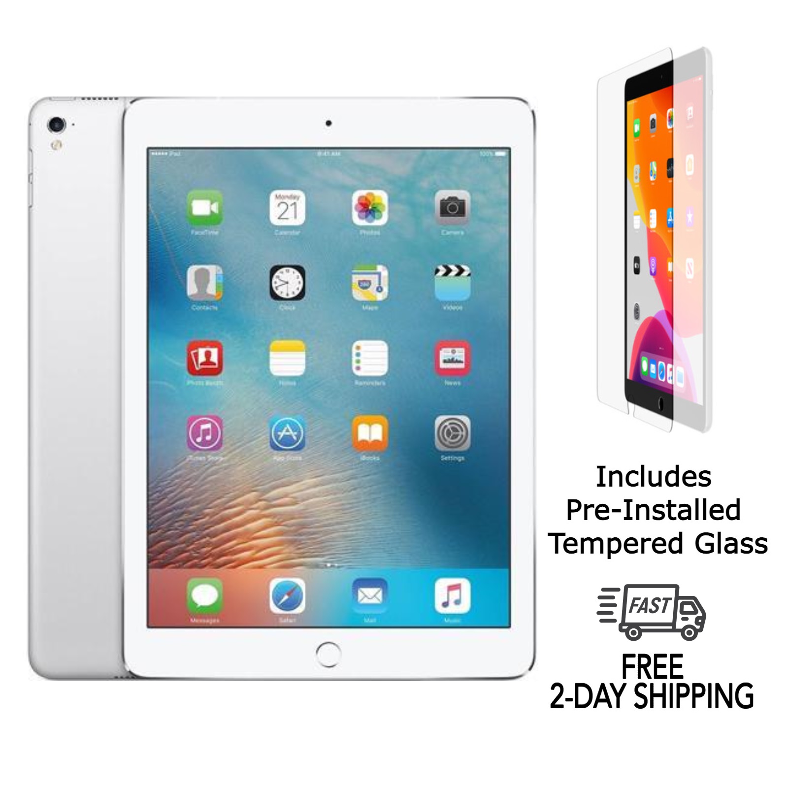 Refurbished Apple iPad 6th Gen A1893 (WiFi) 32GB Silver (Grade B) w/ Pre-Installed Tempered Glass