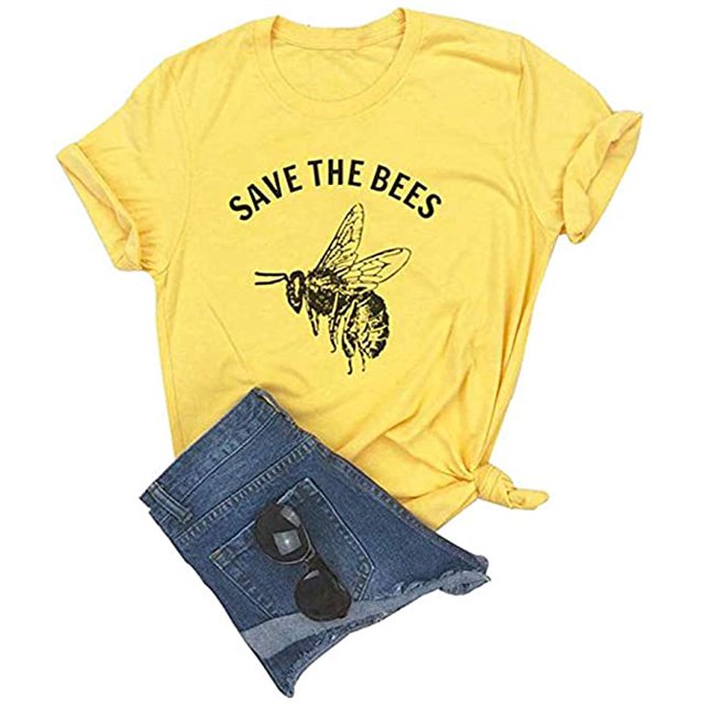 YourTops T-Shirt Graphique pour Femmes « Save The Bees » (L, Jaune)