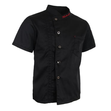 Vestes de Chef Unisexes à Manches Courtes Manteau de Cuisinier Chemise Uniformes de Cuisine d'Hôtel Vêtements de Travail d'Été 5 Couleurs - Noir, m m