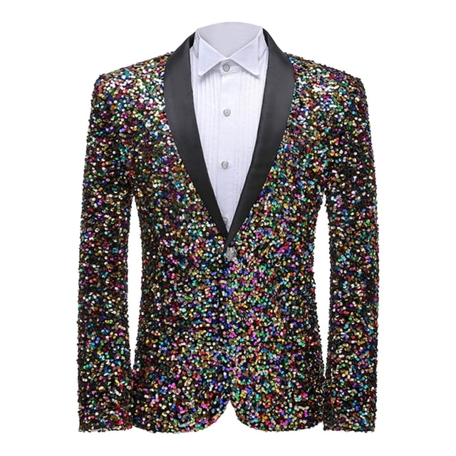TIMIFIS Robe Multicolore à Paillettes pour Hommes Blazer Festival Smoking Bal Blazer Ajustée Bouton Revers Performance Blazer