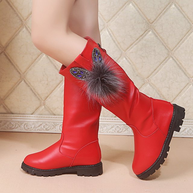 Bmisegm Chaussures pour Enfants Bottes à Semelle Souple Confortables Bottes Hautes de Mode Bottes de Princesse pour Filles Bottes pour Filles Rouge 2.5